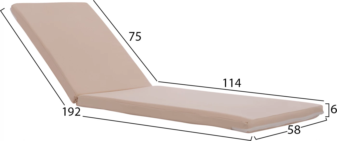 Jastëk për shezlong, poliestër, bezhë, FH11234.01P, 196(117+1+78)x58x5 cm