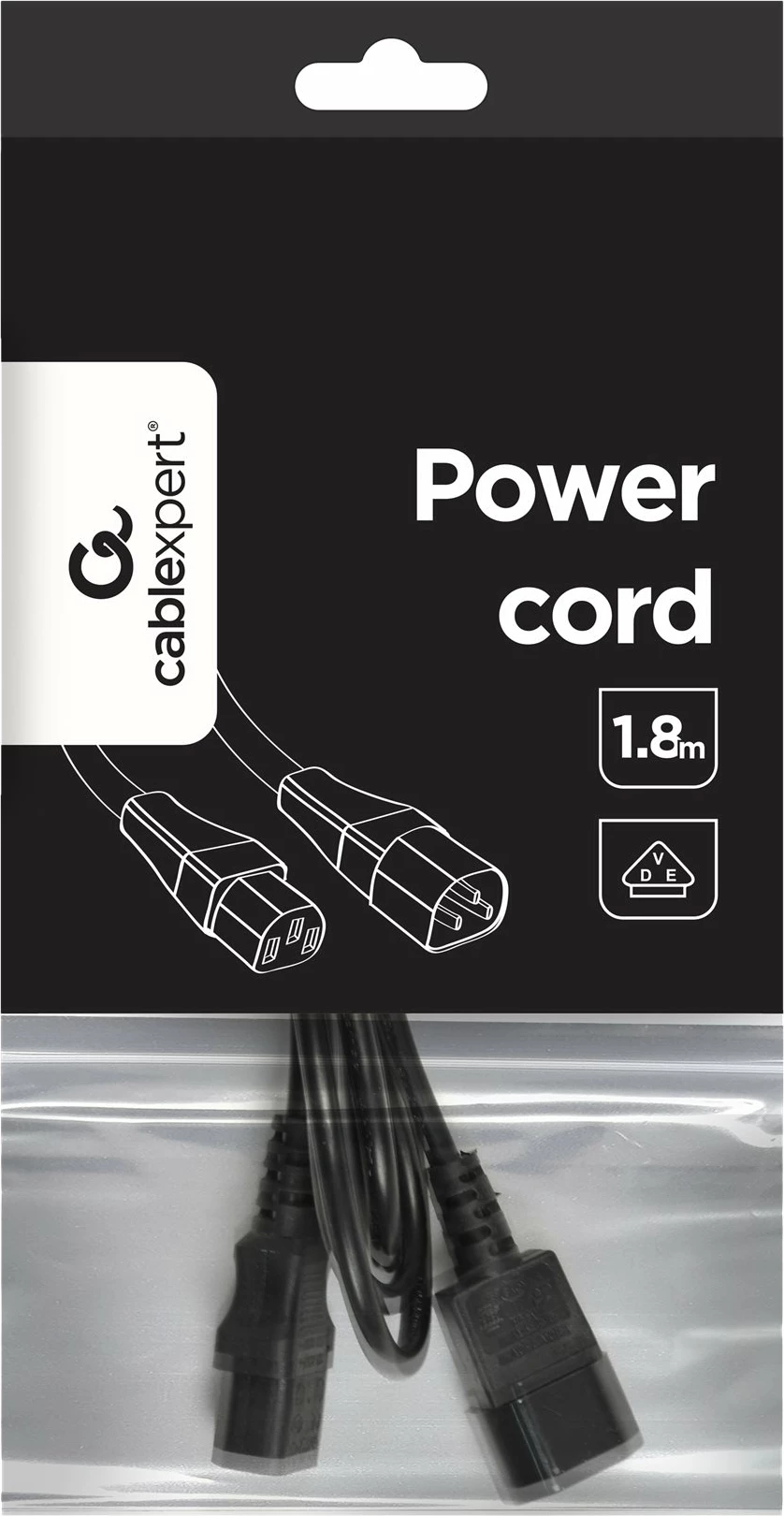Kabllo zgjatues energjie Gembird PC-189-VDE, 1.8 m, C13 në C14, i zi