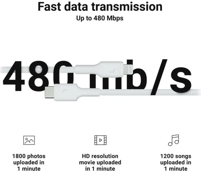 Kabllo Green Cell PowerStream USB-C në Lightning 1m, e bardhë
