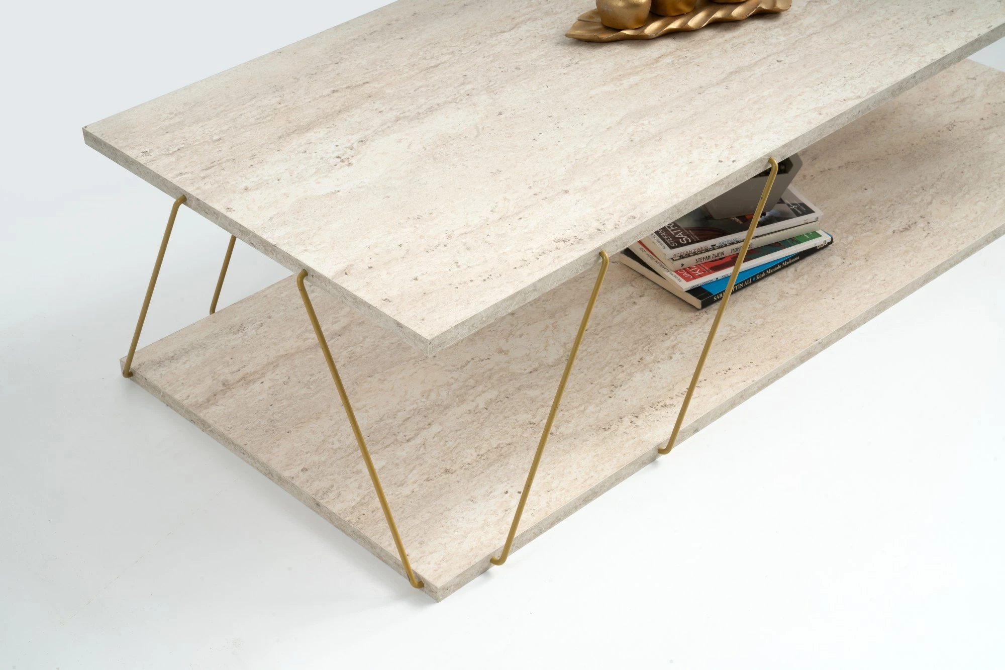 Tavolinë kafeje Hanah Home, Labranda, ngjyrë ari, travertin