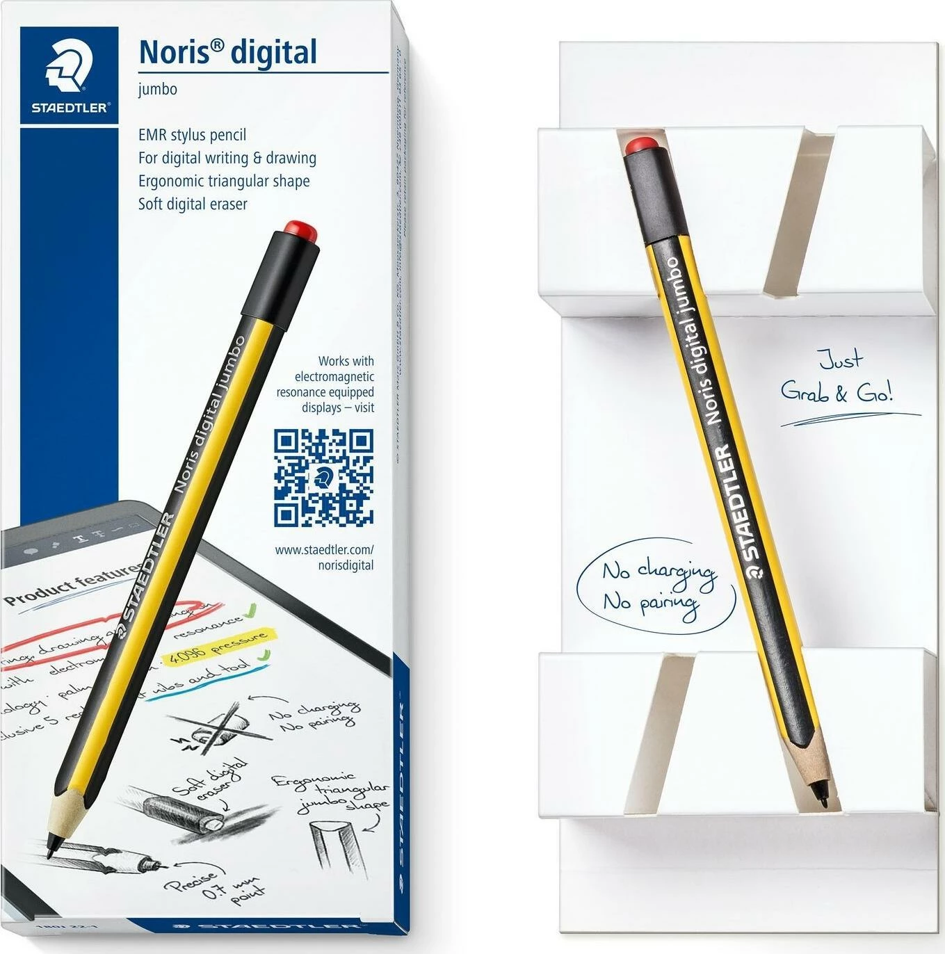 Stylus Staedtler Noris Digital Jumbo, EMR, majë 0.7 mm, 4096 nivele presioni, me gomë digjitale, verdhë/zi