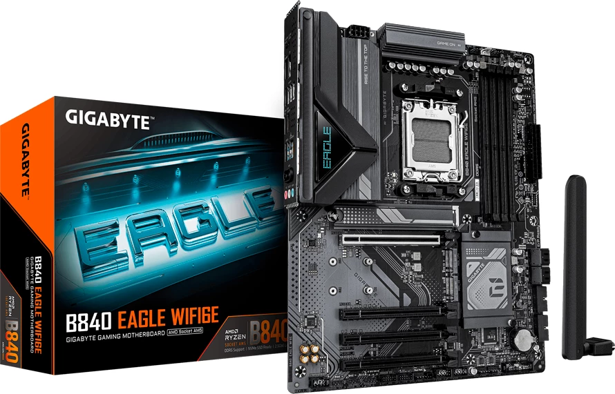 Pllakë amë GIGABYTE B840 EAGLE WIFI6E AM5 ATX, 4x DDR5, WiFi 6E, Bluetooth 5.3, 2.5GbE, 2 antena