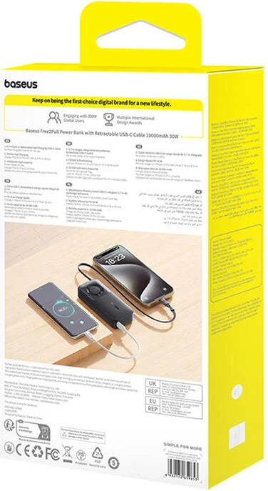 Powerbank Baseus OS Free2Pull 10000mAh 30W me kabllo, e zezë