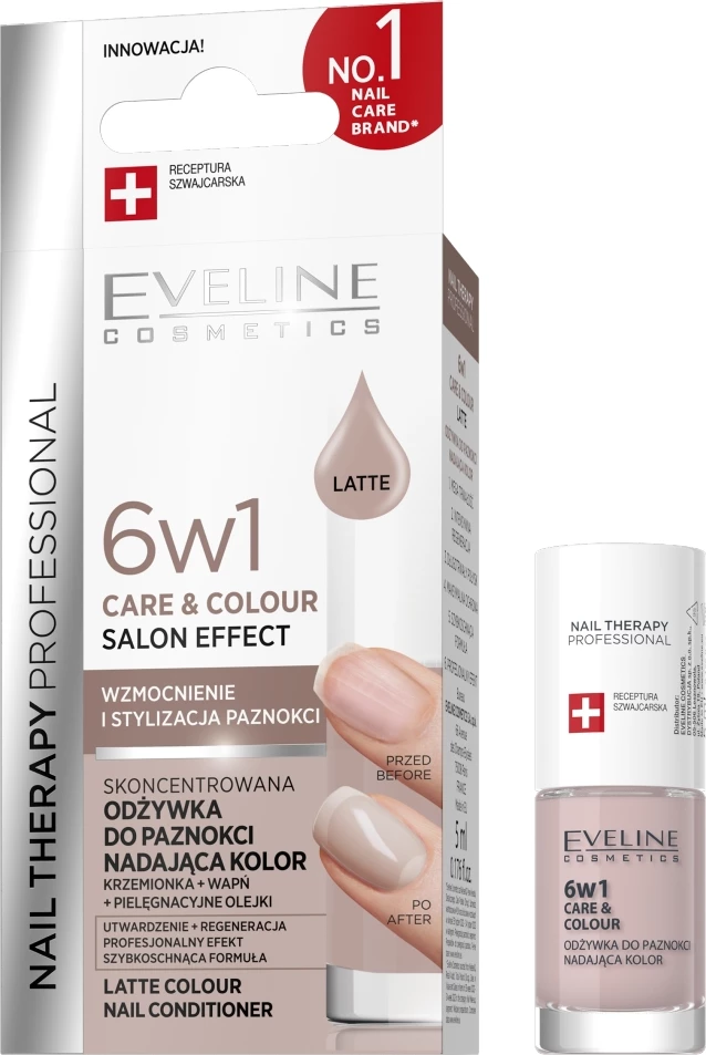 Llak për thonj Eveline Cosmetics Nail Therapy Professional 6w1 Care & Colour Concentrated Nail Conditioner për femra Latte 5ml