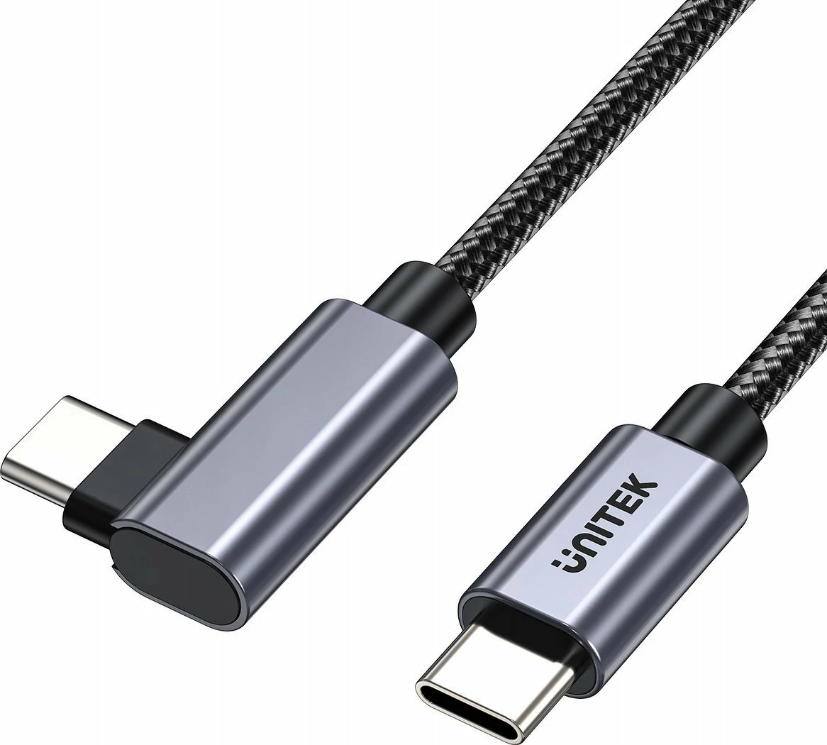 Kabllo USB-C në USB-C Unitek C14123BK-5M 5 m, PD 100W, USB 3.0, prizë këndore, argjendtë
