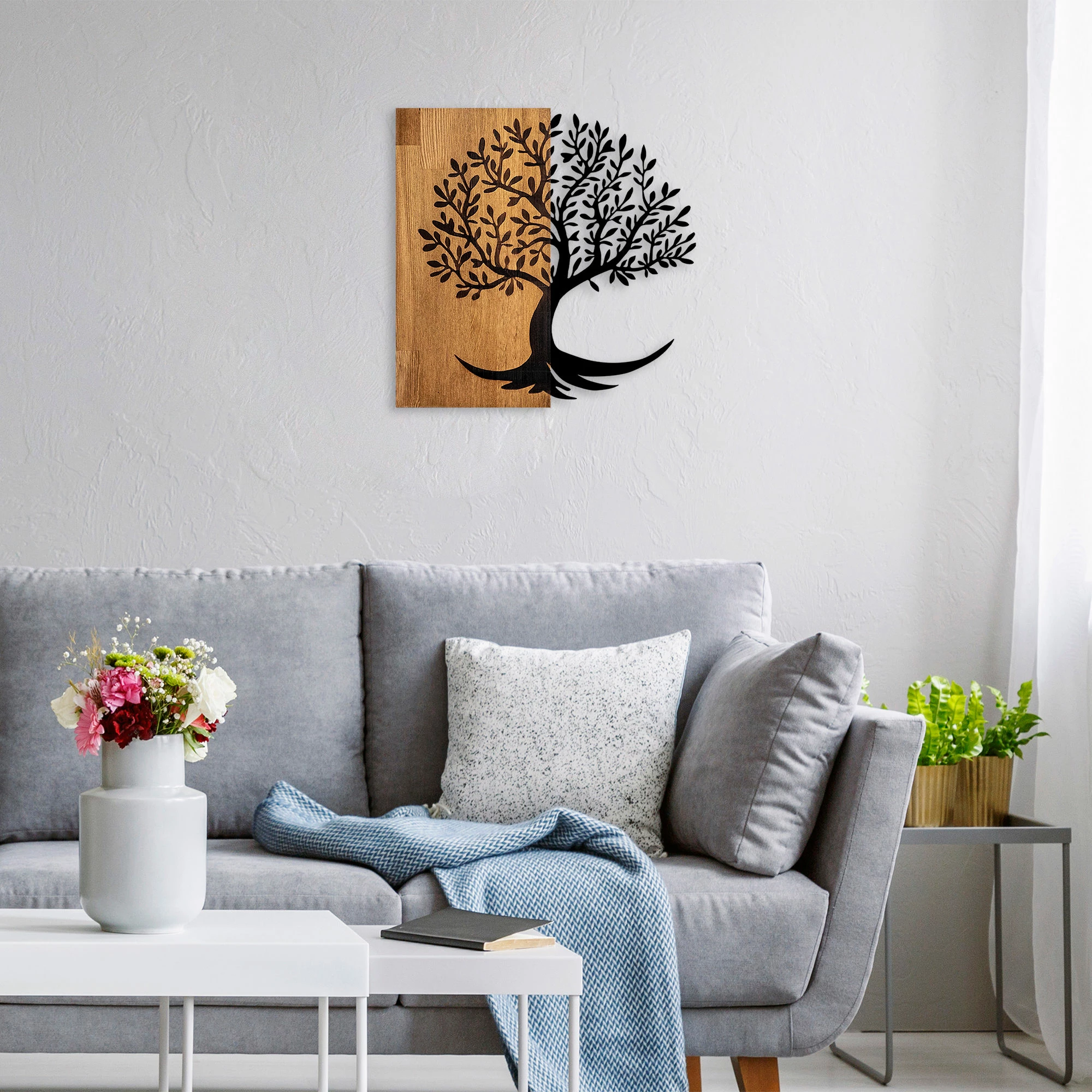 Aksesor dekorativ muri prej druri, Wallity, dru limoni, 373, ngjyrë arre dhe e zezë, 58x58cm