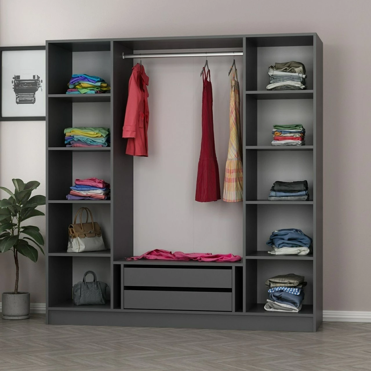 Dollap Skye Decor, anthracite e zi, 180x210x52cm