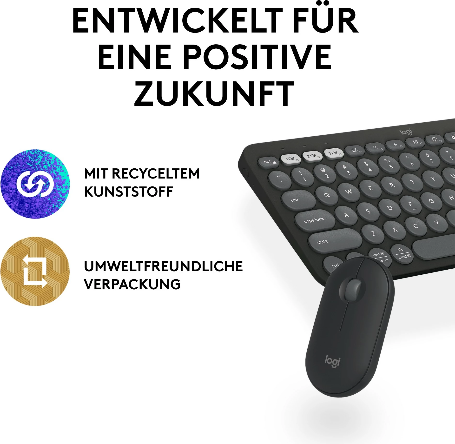 Set maus e tastierë Logitech Pebble 2 Combo 920-012203, wireless, Bluetooth, QWERTZ, grafit