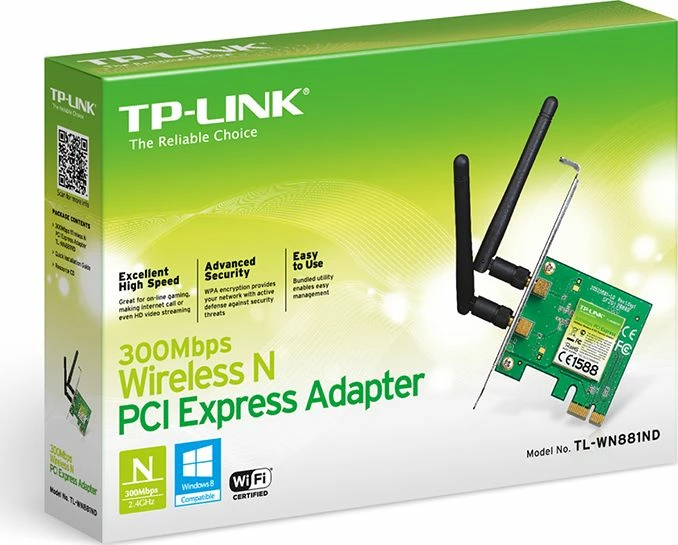 Kartelë rrjeti Wi‑Fi PCIe TP-Link TL-WN881ND 300 Mbps me 2 antena të jashtme
