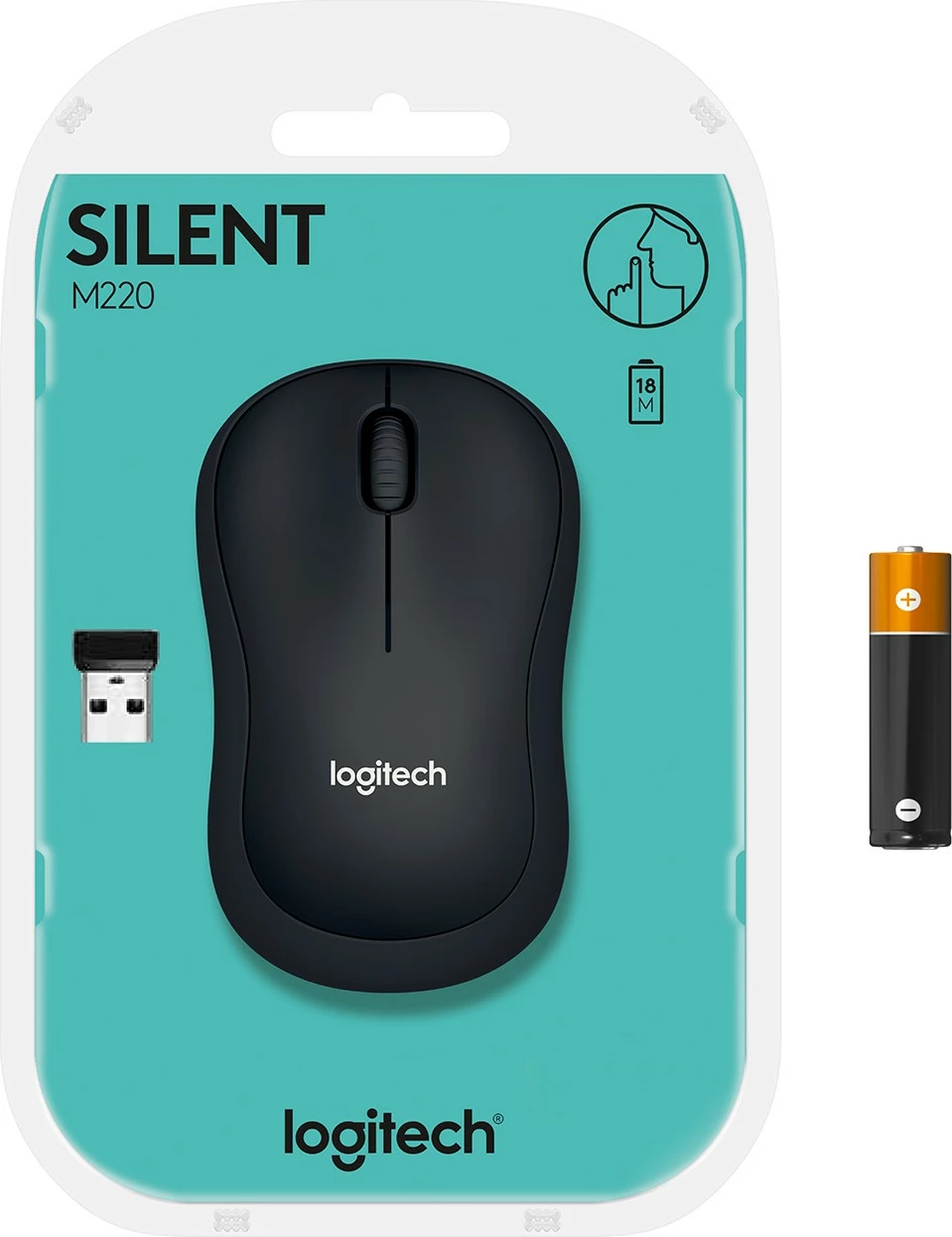 Maus Logitech M220 SILENT, Ambidextrous, Optical, RF Wireless, 1000 DPI, Charcoal