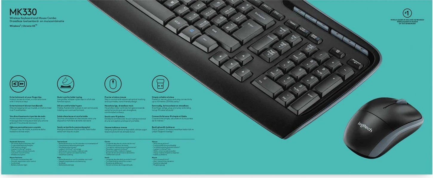 Set tastierë & maus Logitech MK330, wireless, i zi