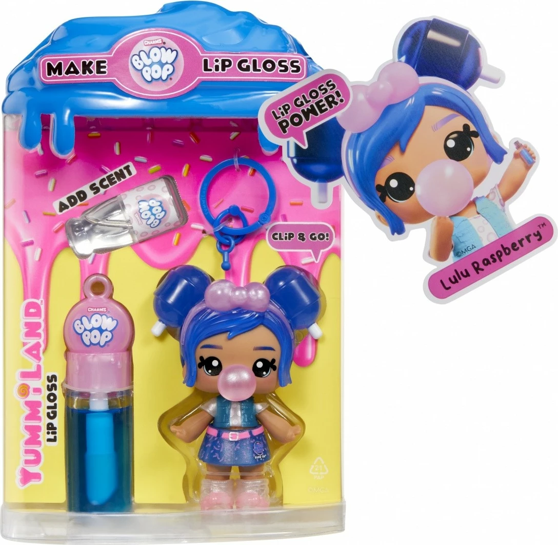 Lodër kukull Yummiland MGA, Lip Gloss Lulu Raspberry me breloc, për vajza