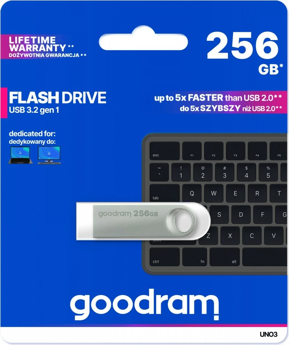 Pendrive GOODRAM UNO3 256GB, USB 3.2 Gen1, Argjend