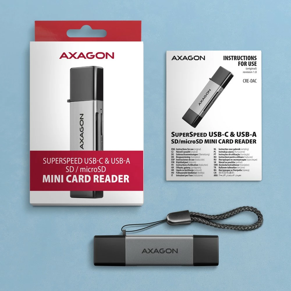 Lexues kartelash AXAGON CRE-DAC, USB 3.2 Gen 1, Type-C + Type-A, Gri