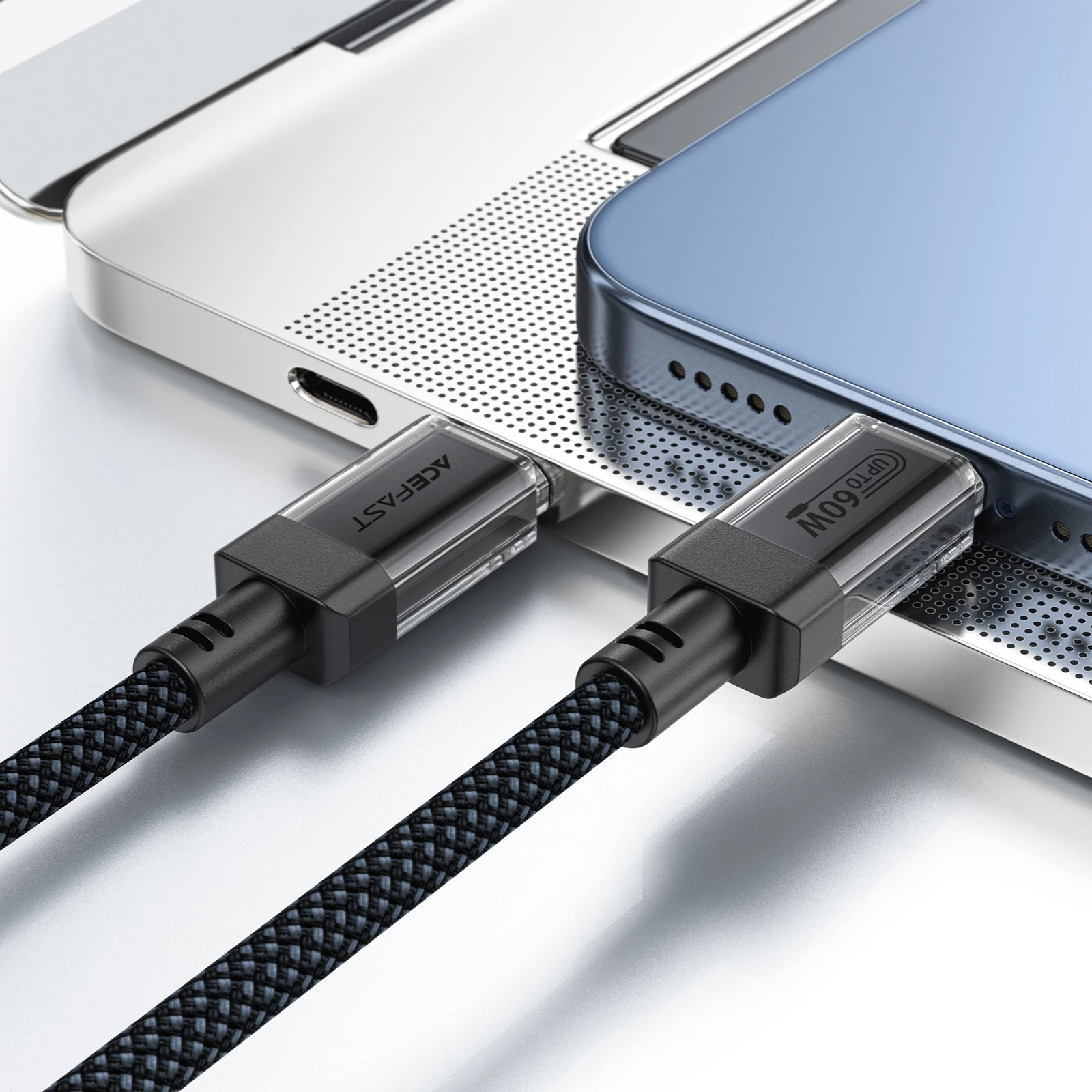 Kabllo USB-C në USB-C Acefast C12-03, 1.2m, 60W, 480Mbps, najlon, e zezë