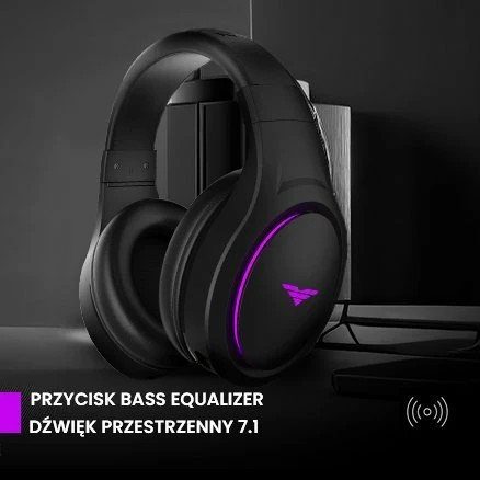 Kufje gaming PREYON Hurricane Fly PHF40B wireless 7.1 RGB me mikrofon të shkëputshëm, të zeza