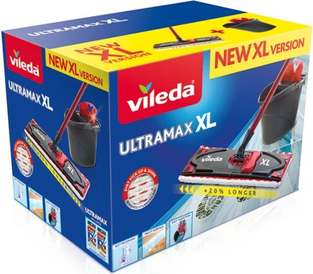 Set mop Vileda UltraMax BOX XL me kove dhe shtrydhëse, i zi/kuq