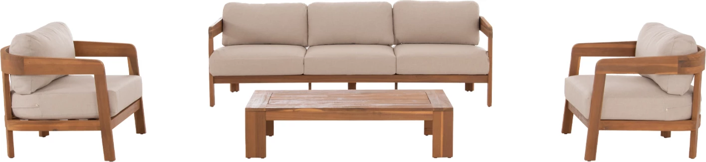 Set lounge për jashtë, 4 pjesë, SOLARA, dru akacie, jastëkë me mbulesa poliester ngjyrë ecru, FH6514