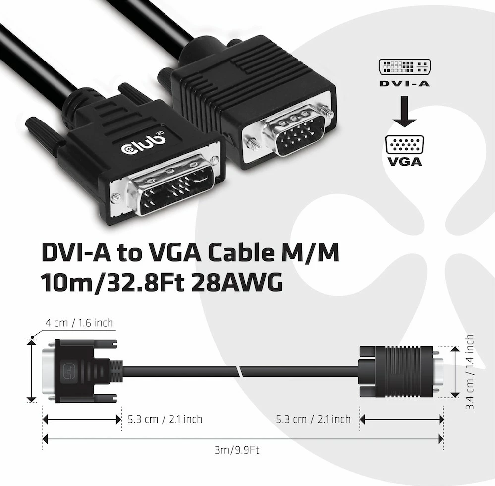 Kabllo DVI në VGA Club3D 3m, e zezë