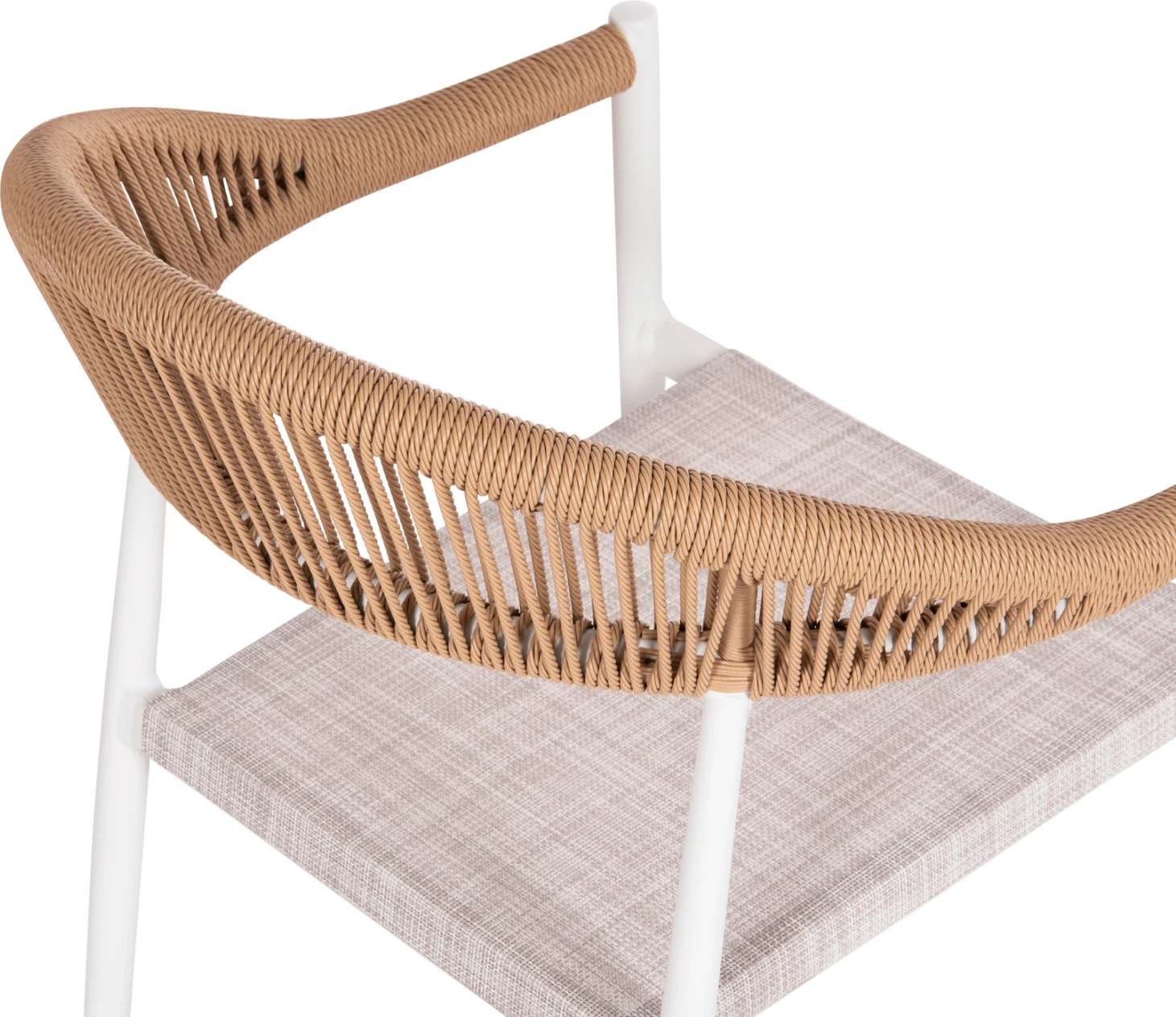 Karrige për ngrënie në natyrë BERG, alumini & tekstilene, ngjyrë e bardhë, ratan i përdredhur, 55x56x79cm