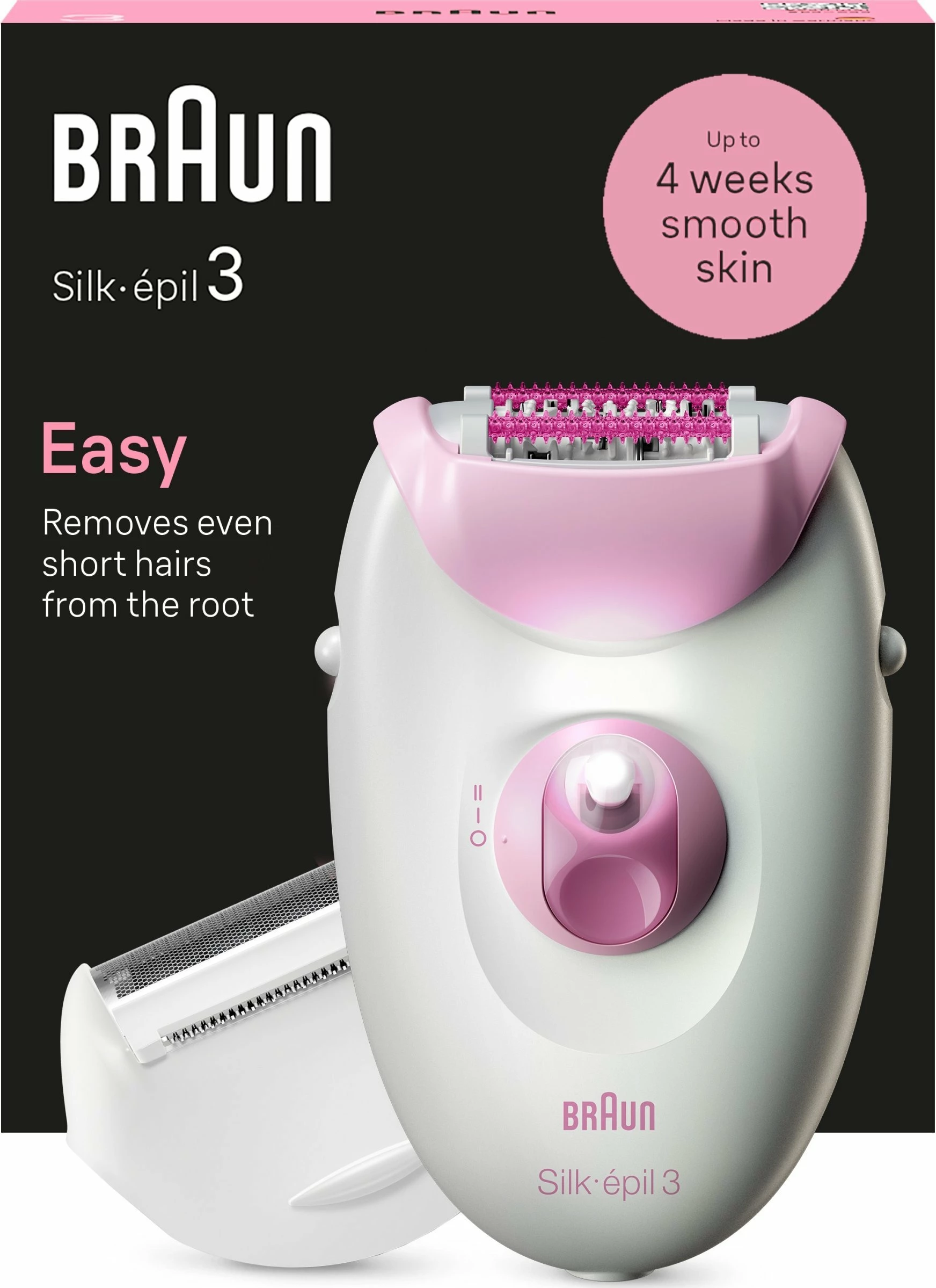 Depilator Braun Silk-épil 3 3-031, 20 pinceta, SmartLight, 2 shpejtësi, me aksesorë, rozë/bardhë