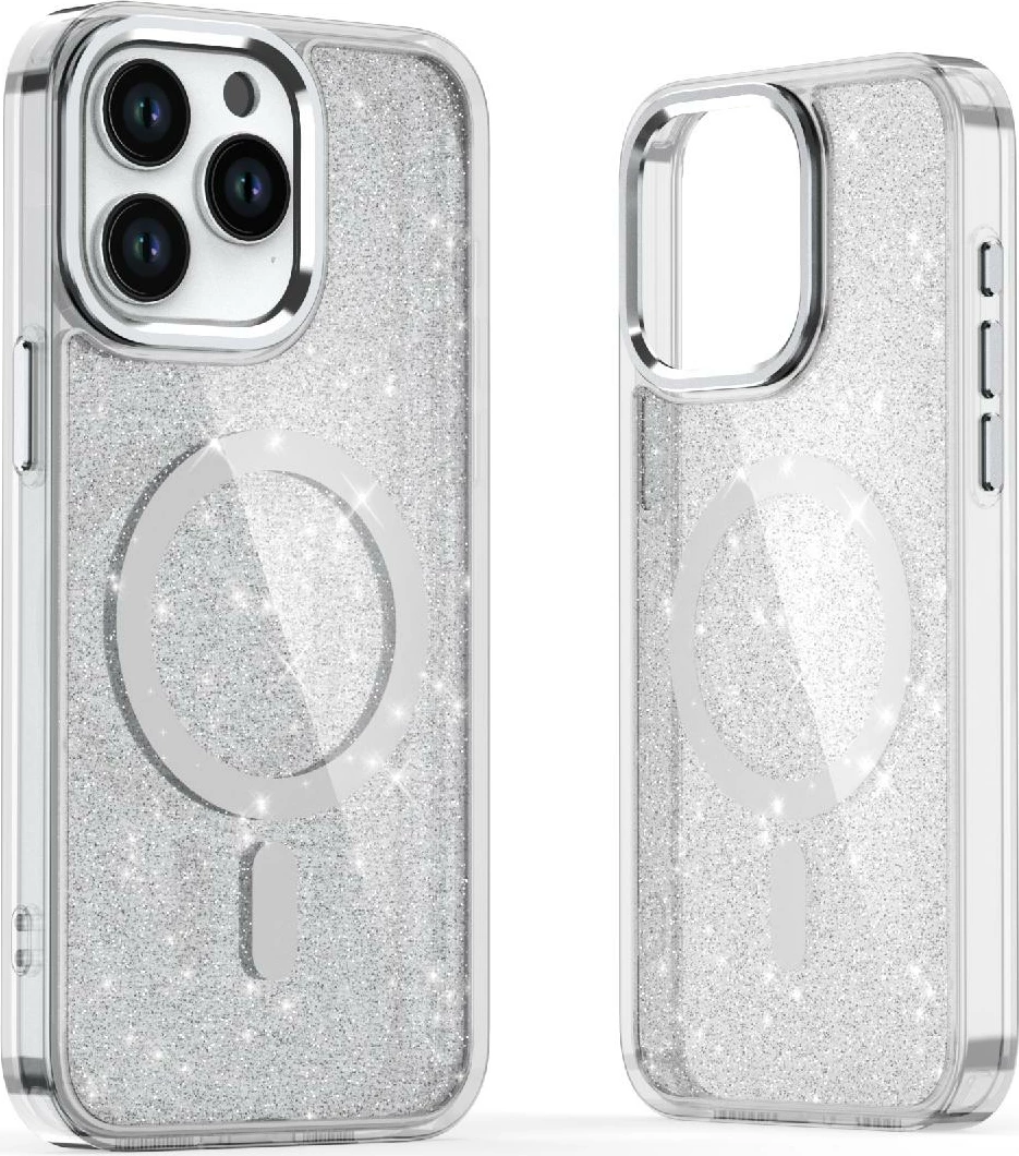 Mbështjellës Hurtel Glitter Case MagSafe për iPhone 16 Pro, i bardhë me shkëlqim