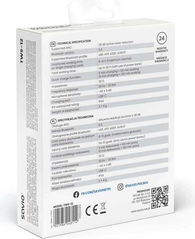 Kufje wireless Bluetooth SAVIO TWS-12, të zeza