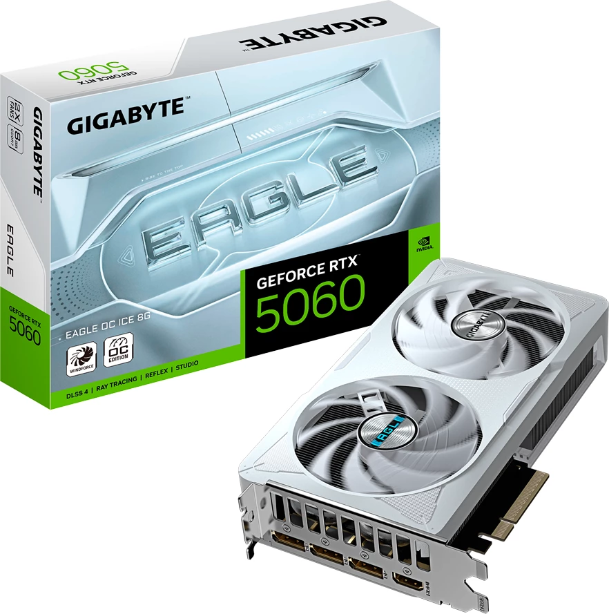 Kartelë grafike GIGABYTE GeForce RTX 5060 EAGLE OC ICE 8GB GDDR7 128-bit PCIe 5.0, e bardhë