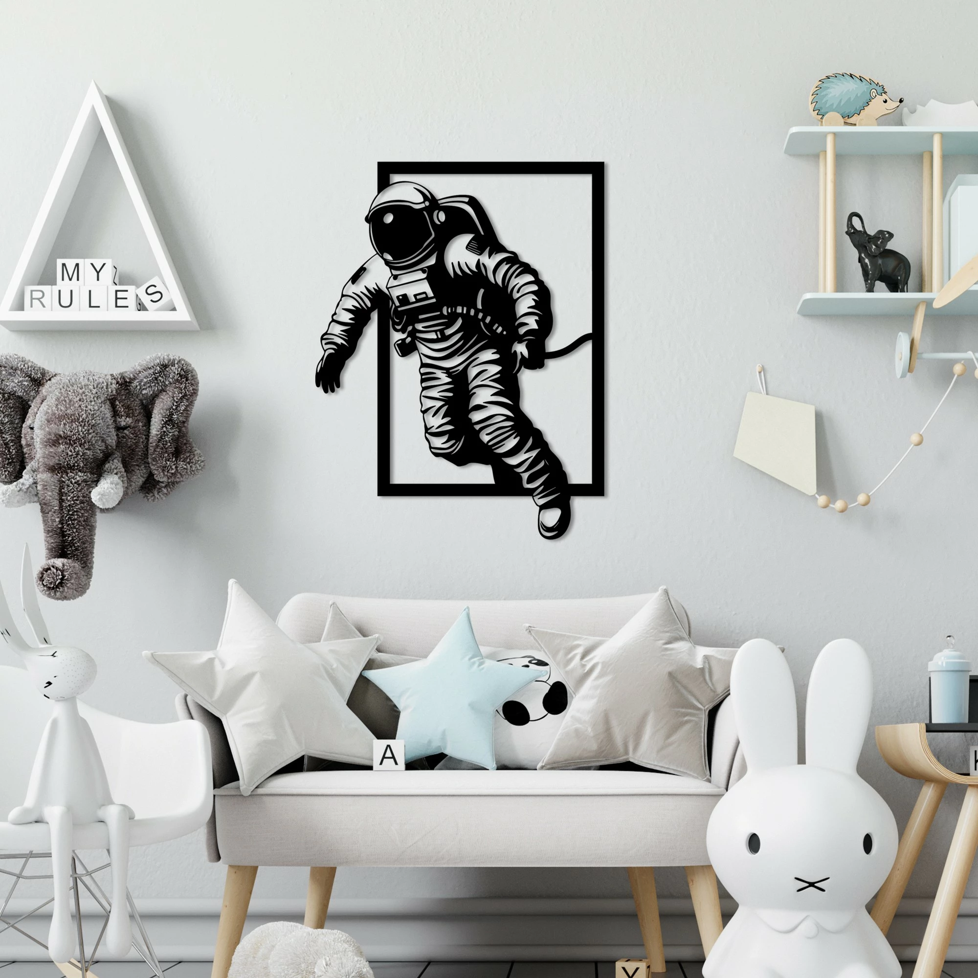 Aksesor dekorativ muri prej metali, astronaut, ngjyrë e zezë, Wallity, 69x52cm