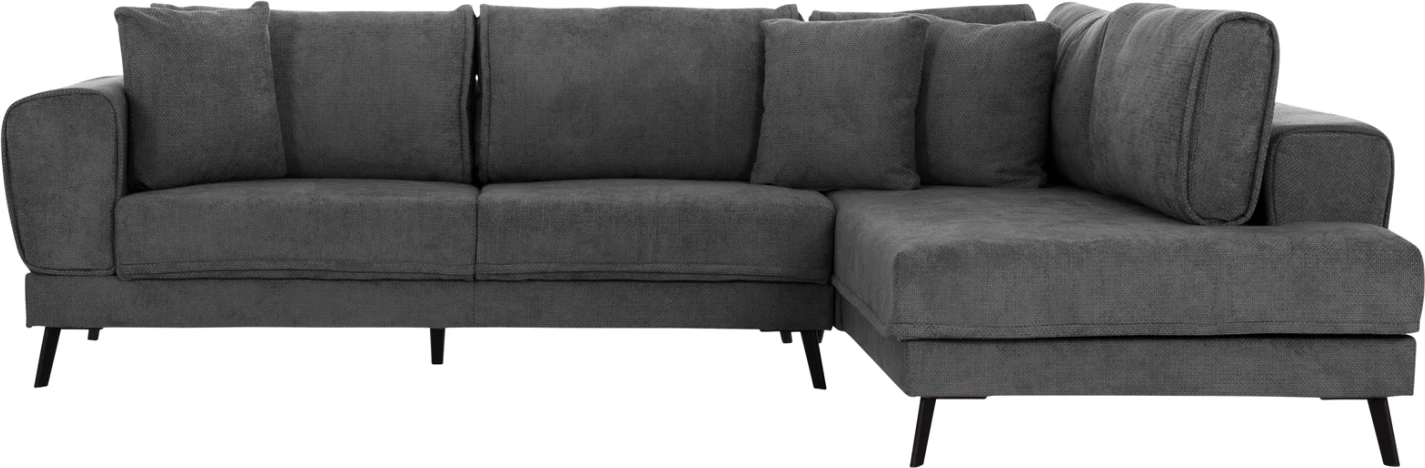 Këndare me shtrat, Zenora, kënd i djathtë, material stof ngjyrë gri e errët, FH3337.01R, 303x214x80cm