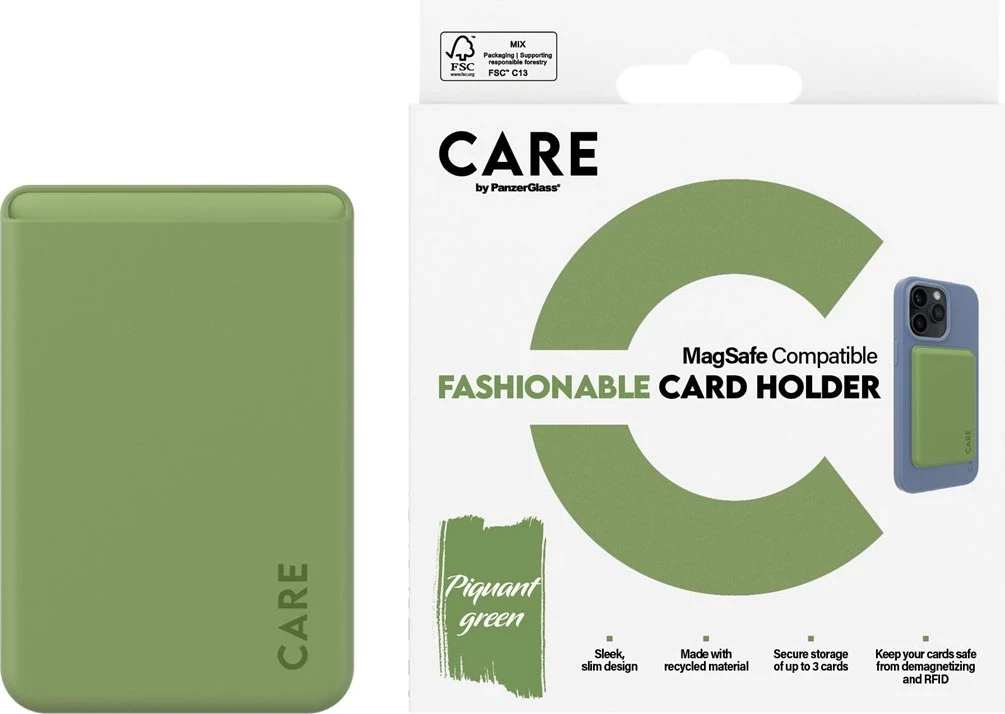 Mbështjellës kartash PanzerGlass CARE për iPhone, silikon, i gjelbër