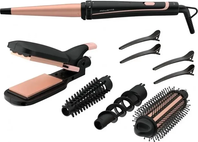 Multistyler flokësh Rowenta CF4231F0 14-në-1, 190°C, sipërfaqe qeramike, i zi