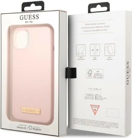 Mbështjellës Guess GUHMP13MSBPLP për iPhone 13 6.1", silikon, MagSafe, rozë