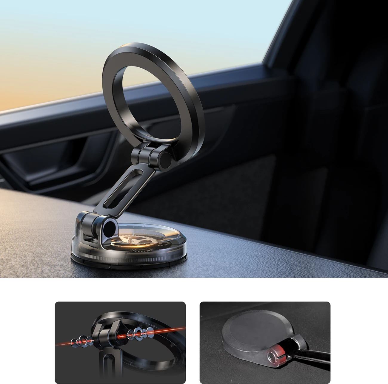 Mbajtës magnetik për panel makine Joyroom JR-ZS505, kompatibil me MagSafe, rrotullim 360°, ngjitje 3M + gotë thithëse, për telefona 4.7-7.0 inç, e zezë