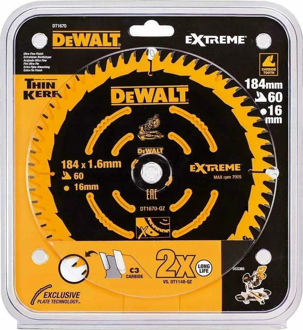 Disk sharrë për dru DeWalt DT1670 184 x 16 mm 60T