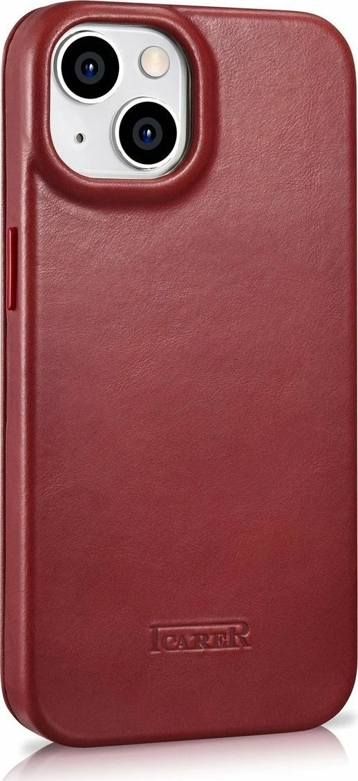 Mbështjellës iCarer CE Oil Wax Premium Leather Folio AKI14220707-RD për iPhone 14 Plus, lëkurë natyrale, me flapa magnetike, MagSafe, kuqe