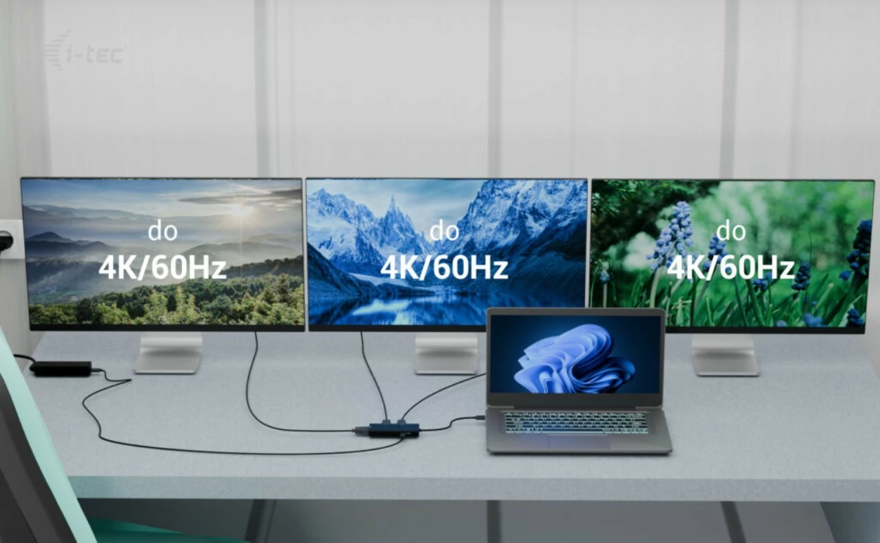 Stacion dokimi USB-C, i-tec, C31TRIPLE4KHDMIPD, 3x HDMI 4K/60 ose 1440p/144 Hz, Power Delivery 100W, kabllo 20 cm, e zezë