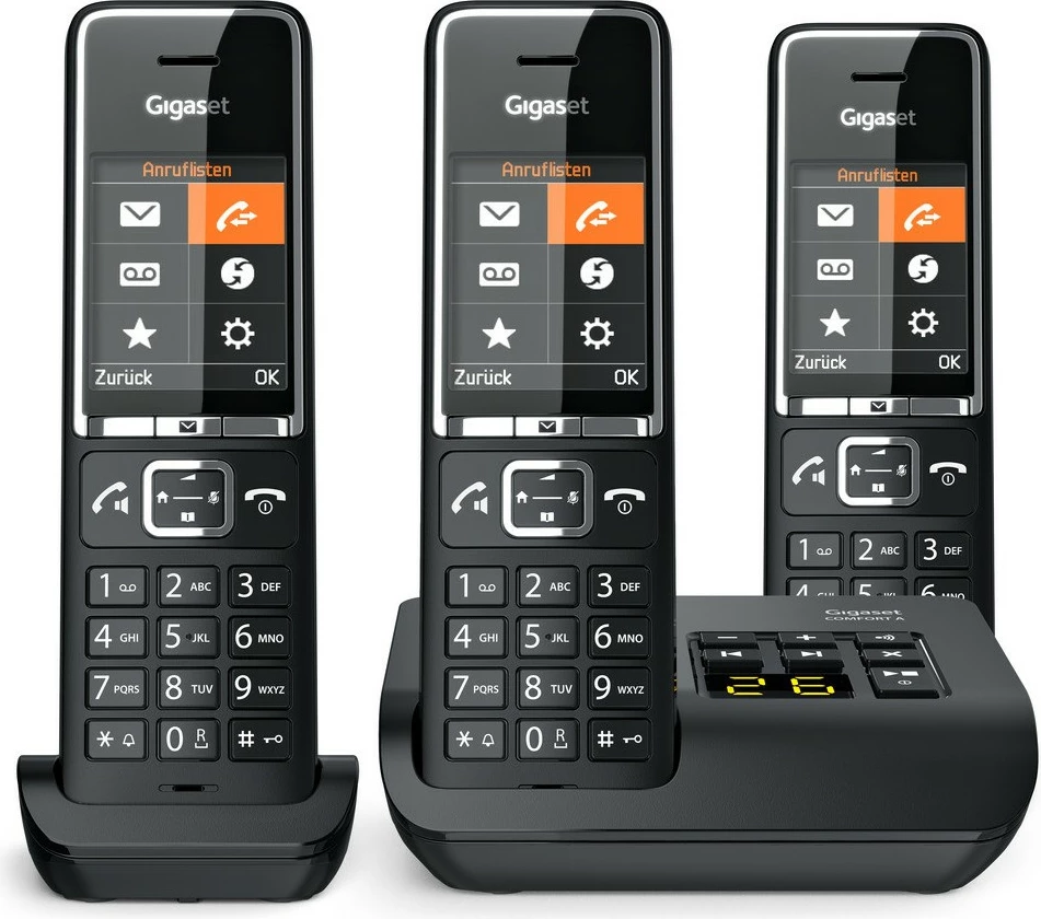 Telefon pa tela Gigaset COMFORT 550A, 3 dorëza, regjistrues automatik, 200 kontakte, i zi