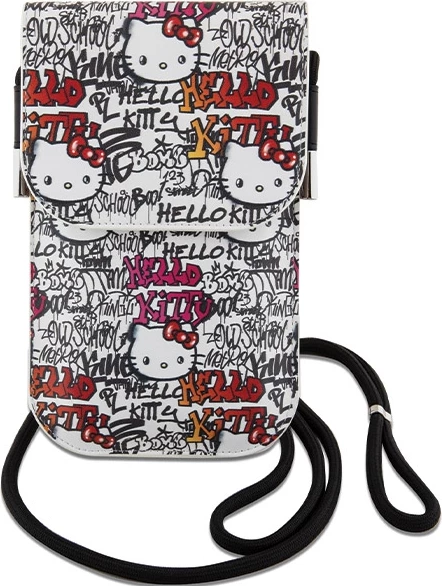 Çantë për celular Hello Kitty Leather Tags Graffiti Cord, lëkurë artificiale, bezhë