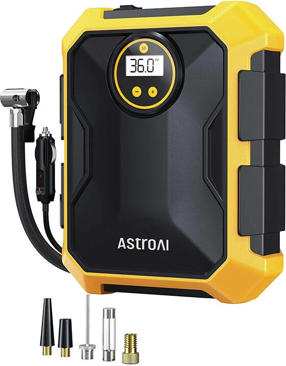 Kompresor ajri portativ AstroAI CZK-3674, 12V DC, 100PSI, Verdhë