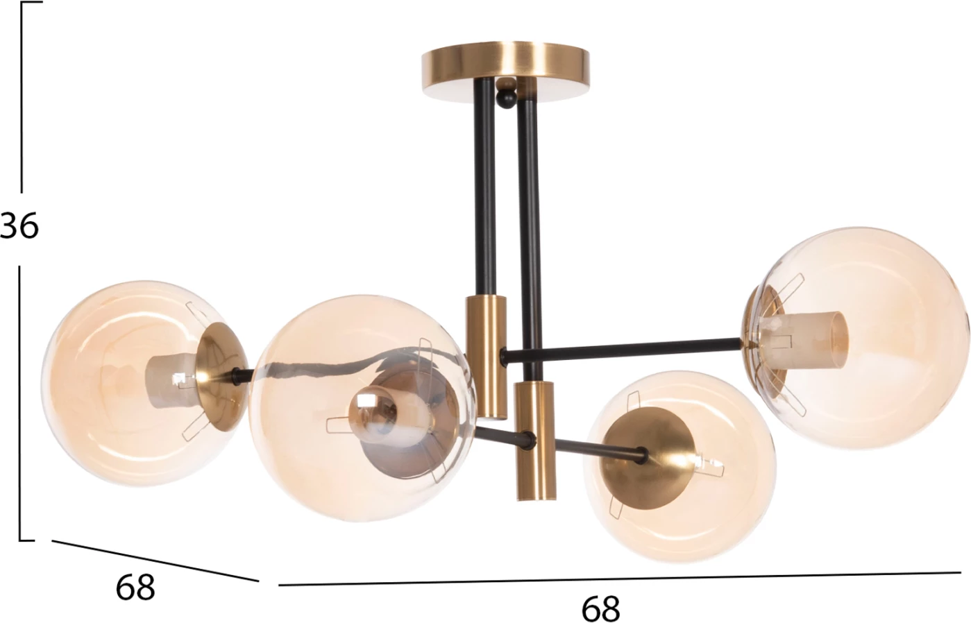 Llambë tavani DREMP, katër drita, e zezë-ari, 68x68x36cm