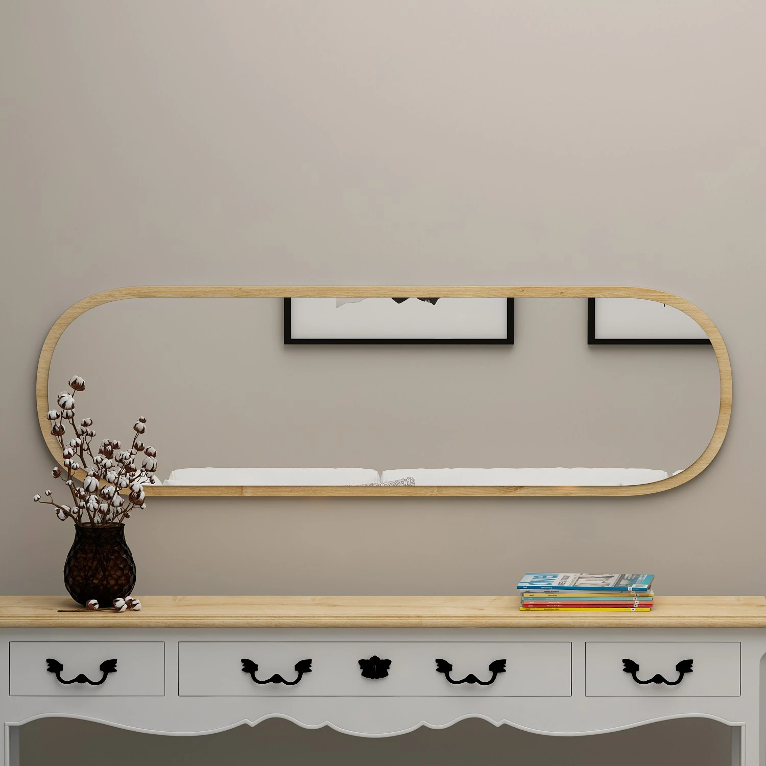 Pasqyrë e gjatë ovale, ngjyrë natyrale, Hanah Home Magnum