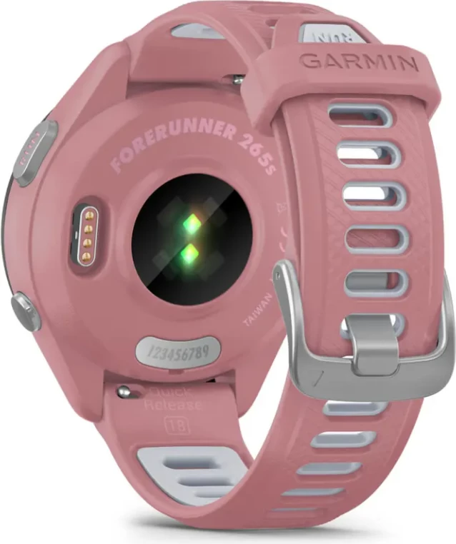 Smartwatch Garmin Forerunner® 265S Black Bezel, Light Pink Case, Light Pink/Dusty Grey Silicone Strap, 42 mm