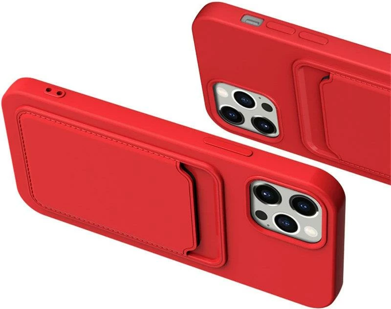 Mbështjellës Hurtel për iPhone 12 Pro me xhep për kartela, silikon, kuq