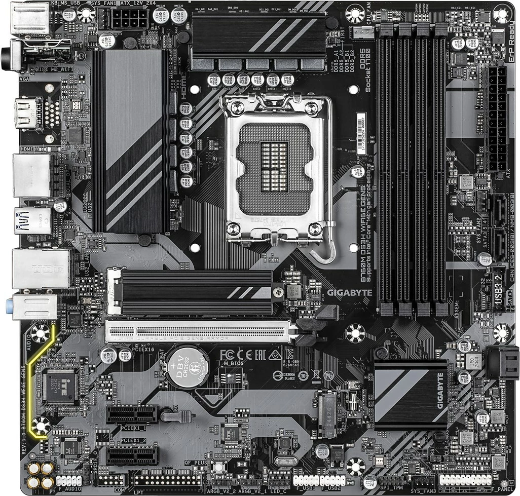 Pllakë amë Gigabyte B760M DS3H WIFI6E GEN5, Socket 1700, DDR5, Wi-Fi 6E, ATX