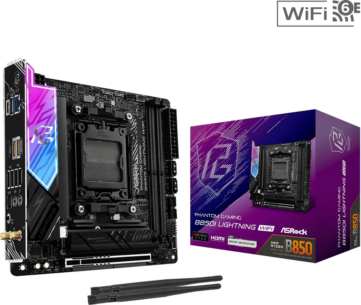 Pllakë amë ASRock B850I LIGHTNING WIFI, mini ITX, Socket AM5, DDR5, WiFi 6E, e zezë
