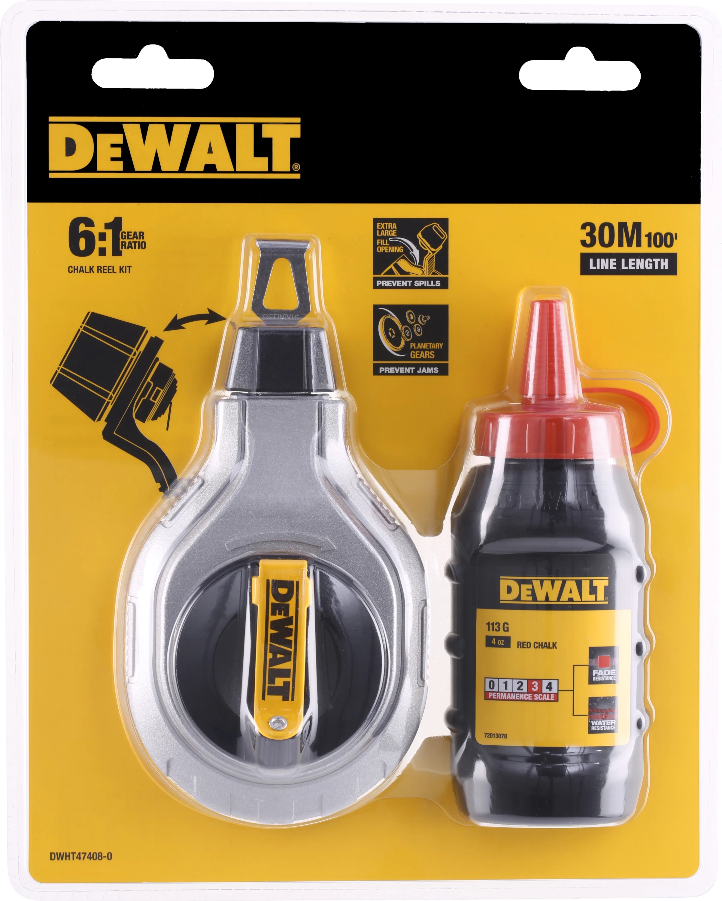 Shënues me shkumës Dewalt DWHT47408-0, 30 m, shkumës i kuq, set
