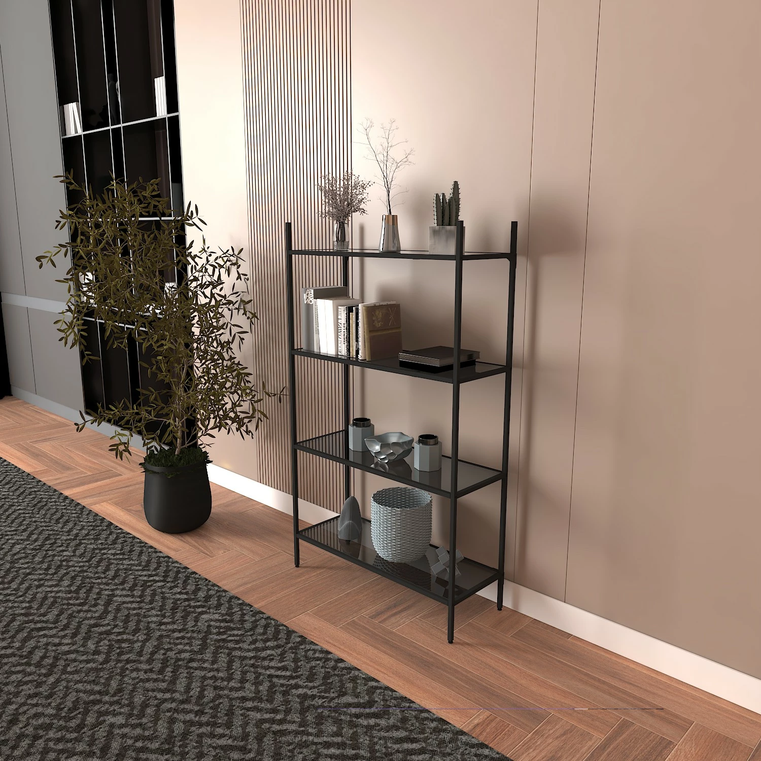 Raft librash Hanah Home Marta, ngjyrë e zezë, xham i tymosur