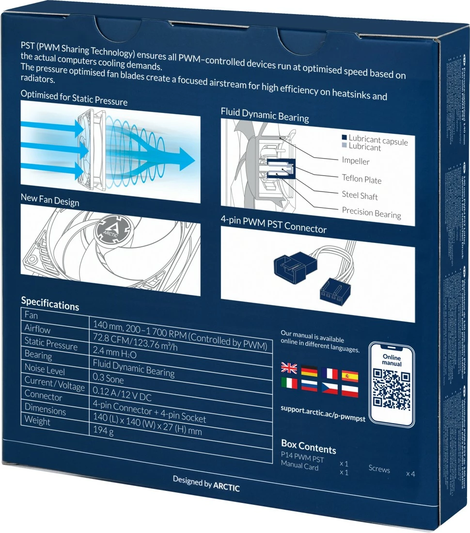 Ventilator kase ARCTIC P14 PWM PST, 140mm, i bardhë