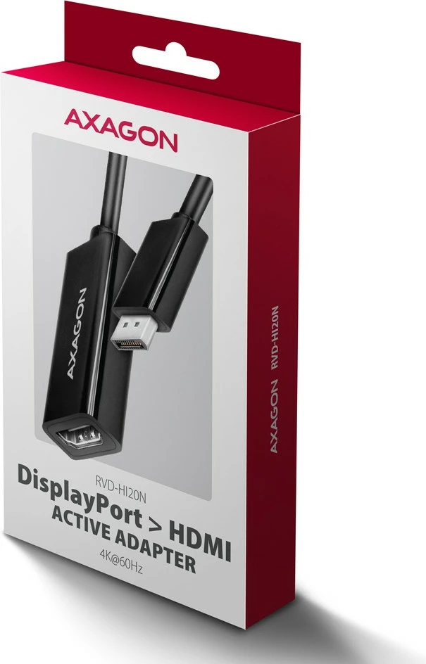 Adapter AXAGON RVD-HI20N DisplayPort në HDMI, 4K/60Hz, 15cm, i zi